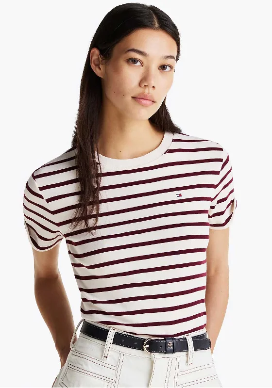 Tommy Hilfiger Womens Slim Cody Stripe T-Shirt, Beige-- Faux Fur Fabric Real Fur Fabric Shearling Fabric