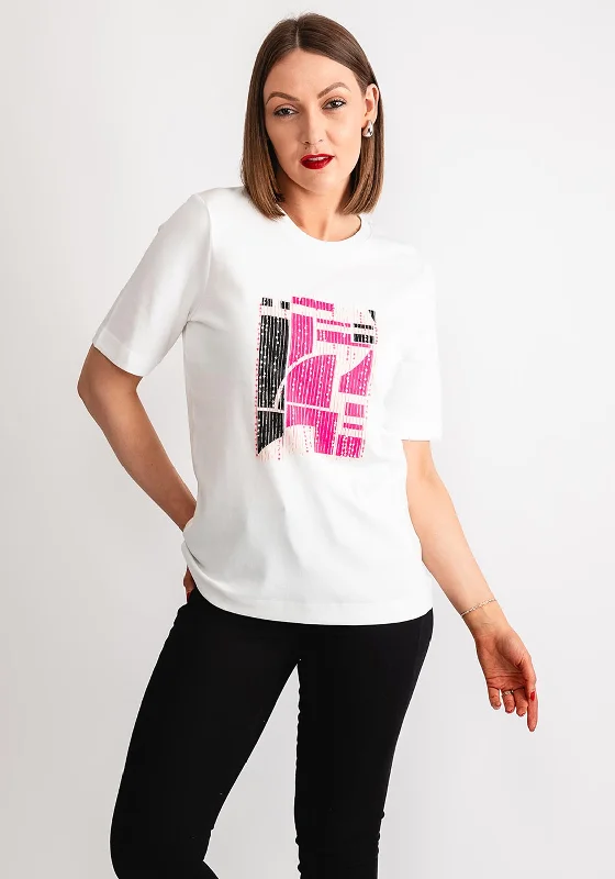 OUI Sequin Graphic T-Shirt, White-- Graphic T-Shirt Round Neck Polyester