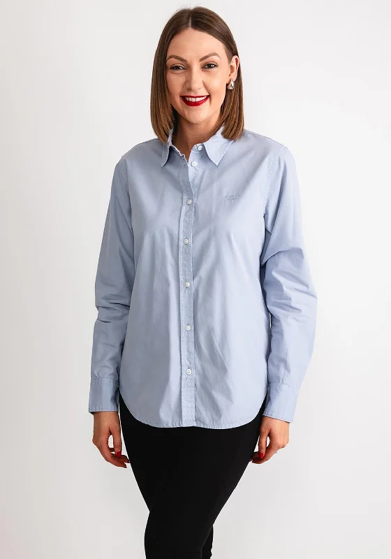 Guess Womens Oversized Jeans Logo Shirt, Light Blue-- Solid Color Striped Floral