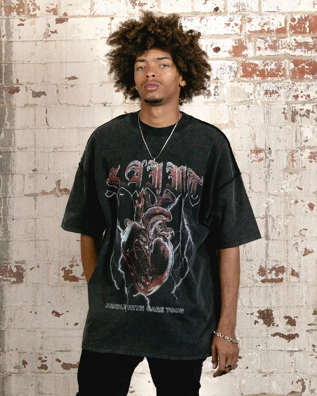 Saint Morta Handle With Care Tour T-Shirt Vintage Black-- Front Pockets Side Pockets Patch Pockets
