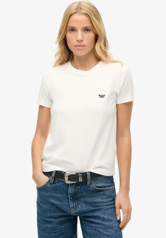 Superdry Womens Essential Logo T-Shirt, Off White-- Faux Fur Fabric Real Fur Fabric Shearling Fabric
