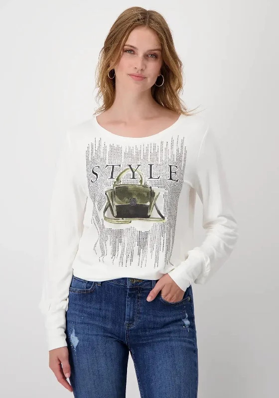 Monari Rhinestone Long Sleeve T-Shirt, White-- Modern Contemporary Chic