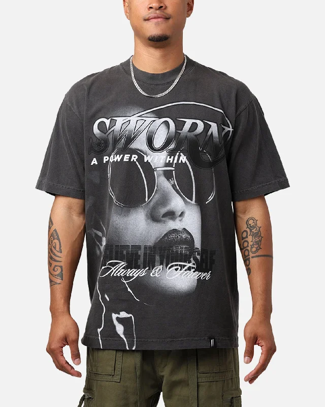 Sworn To Us Power T-Shirt Washed Black-- Print Jacquard Patchwork