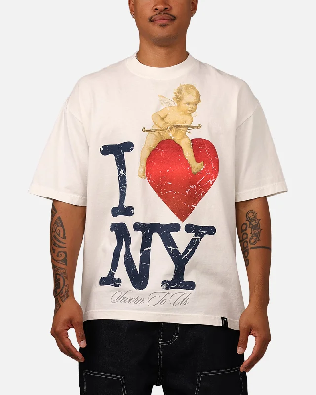 Sworn To Us I Love NY T-Shirt Eggshell-- Notch Collar Peter Pan Collar Cowl Neck