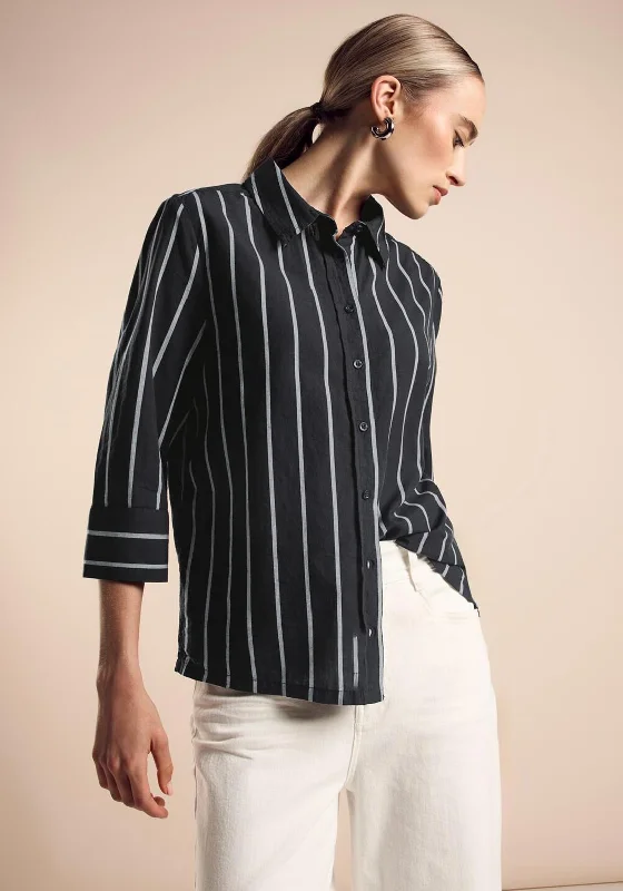 Street One Striped Loose Shirt, Black-- Elegant Classic Vintage