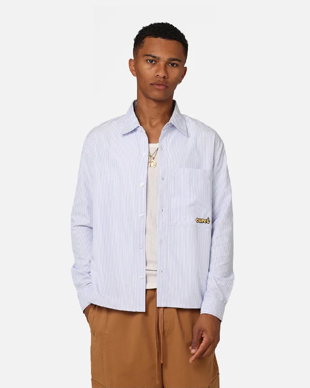 Carre Experience Stripe Oversized Button Up Shirt White-- Ribbed T-Shirt High Neck Heavyweight