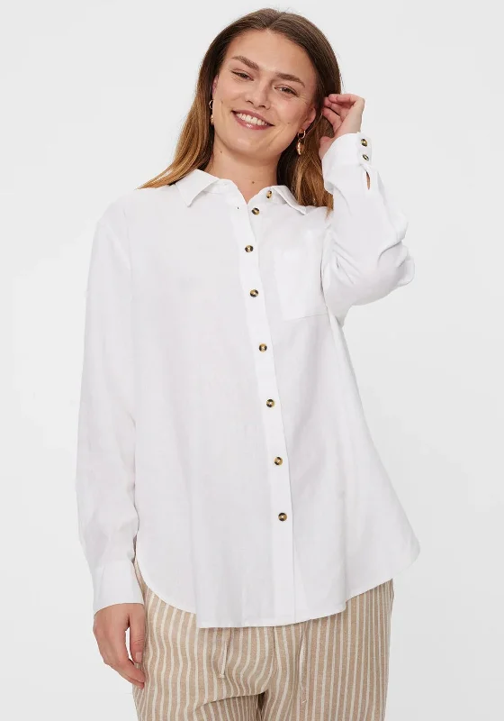 Freequent Lava Linen Shirt, Bright White-- Cashmere Blend Cotton Blend Poly Blend