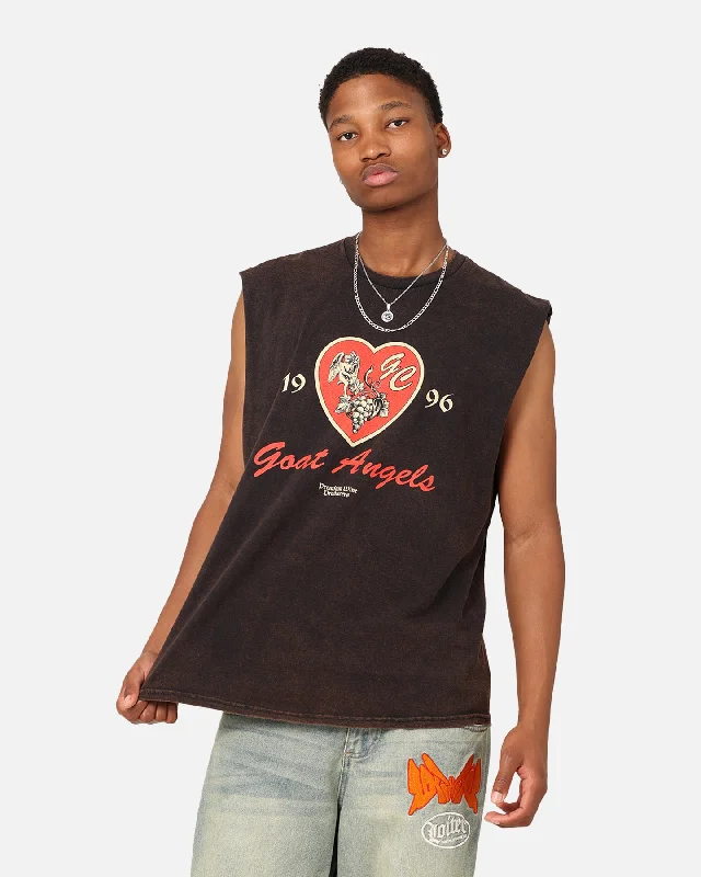Goat Crew Goat Angels Vintage Muscle T-Shirt Black Wash-- Handmade Hand-knitted Hand-woven