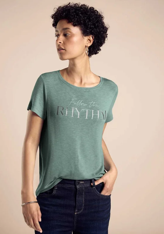 Street One Embellished Graphic T Shirt, Green-- Cashmere Blend Cotton Blend Poly Blend