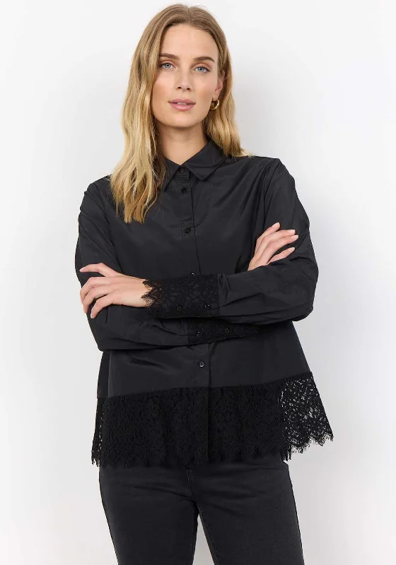 Soyaconcept Netti Lace Trim Shirt, Black-- Lace Blend Ribbed Blend Corduroy Blend