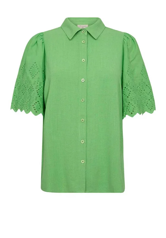 Freequent Lara Lace Sleeved Shirt, Bud Green-- Rayon Fabric Velvet Fabric Corduroy Fabric