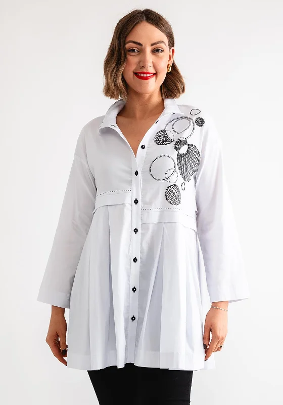 Ever Sassy Graphic Print Pleated Shirt, White-- Chenille Blend Fleece Blend Nylon Blend