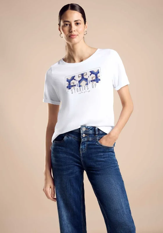 Street One Graphic Print T-Shirt, White-- Collared Crew Neck Turtle Neck