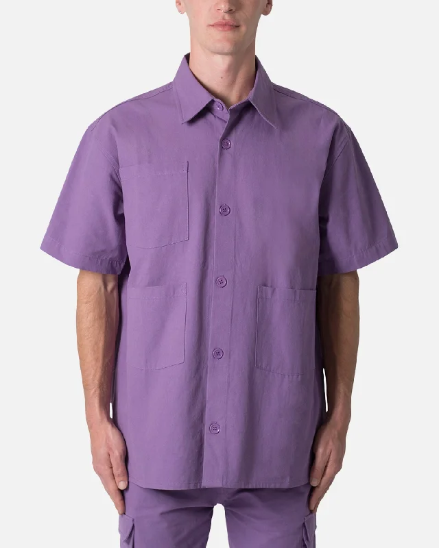 MNML Collared Button Up Shirt Purple-- Print Jacquard Patchwork