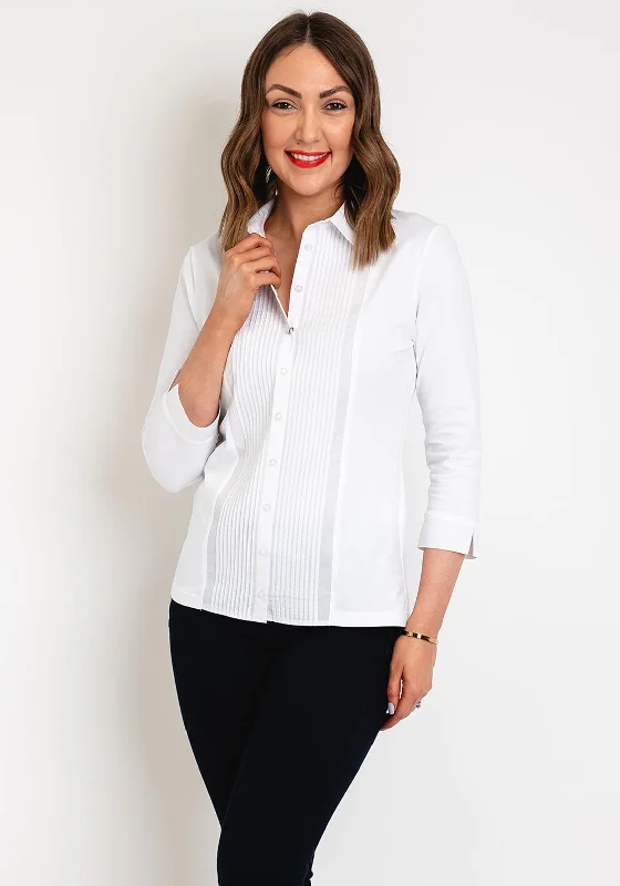 Erfo Pleated Panel Shirt, White-- Thin T-Shirt Open Front Quick Dry