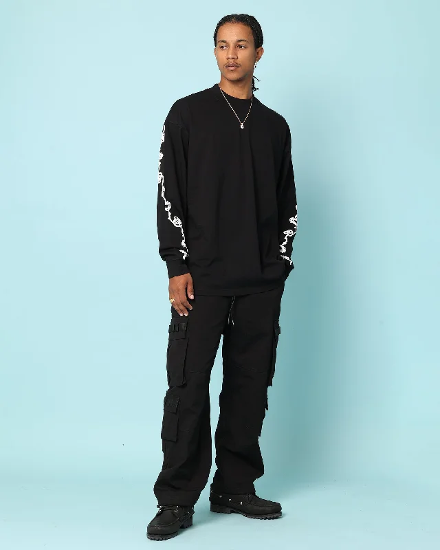 Carré Rosebowl Oversized Long Sleeve T-Shirt Black-- Mesh Blend Leather Blend Suede Blend