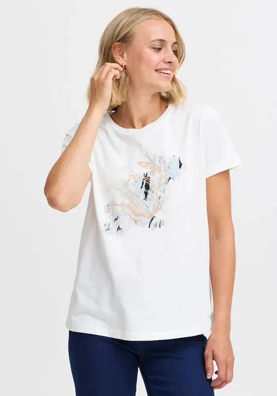 Fransa Creative Graphic T-Shirt, White-- Hooded Caped Shawl Collar