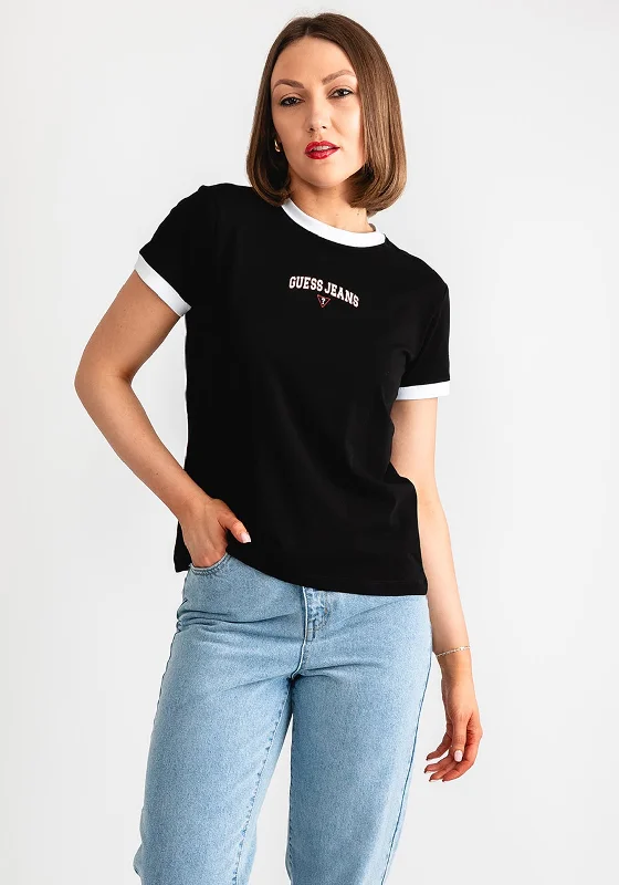 Guess Jeans Womens Classic Signature T-Shirt, Black-- Fashionable Trendy Casual