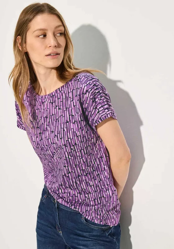 Cecil Minimal Print T Shirt, Purple-- Embroidered Appliqued Beaded