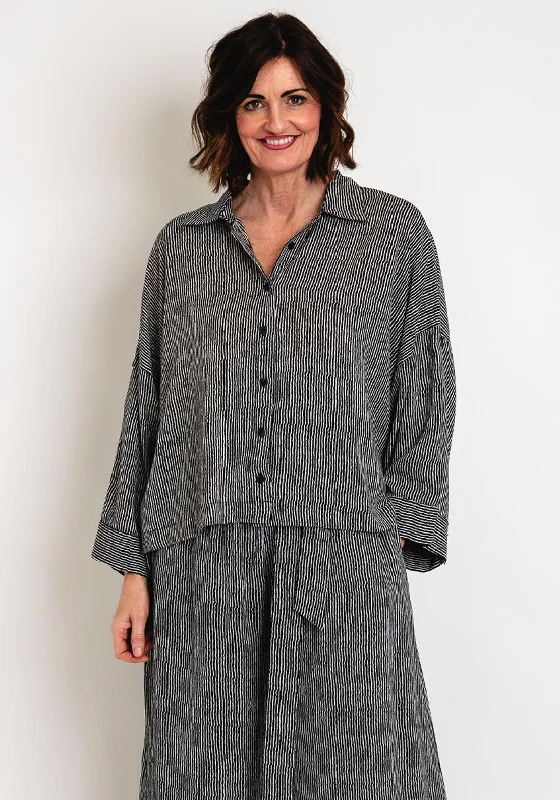 Malissa J One Size Striped Shirt, Black-- Hooded Caped Shawl Collar
