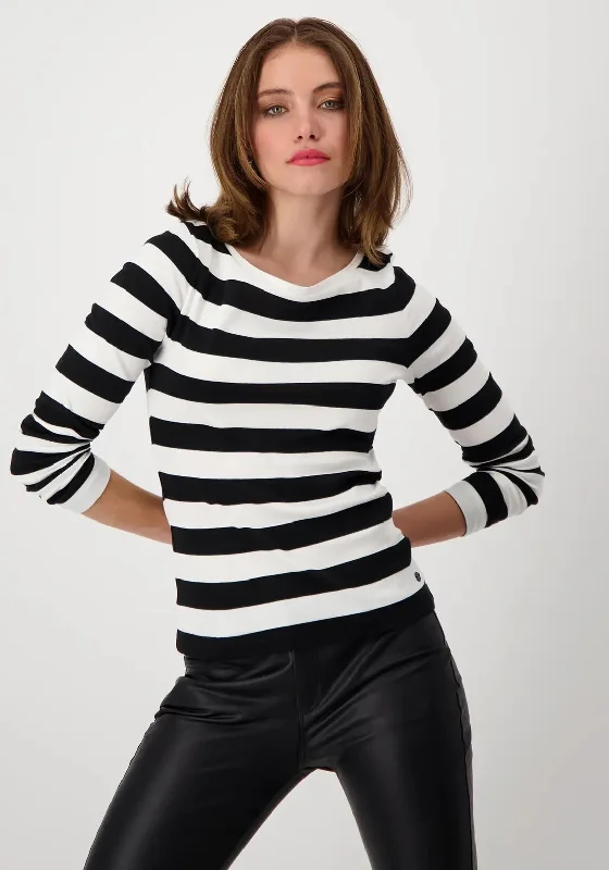Monari Striped Long Sleeve T-Shirt, Black & White-- Casual Formal Business