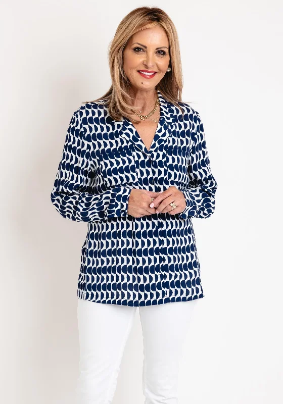 Olsen Geometric Printed Shirt, Night Blue-- Elasticated Padded Insulated