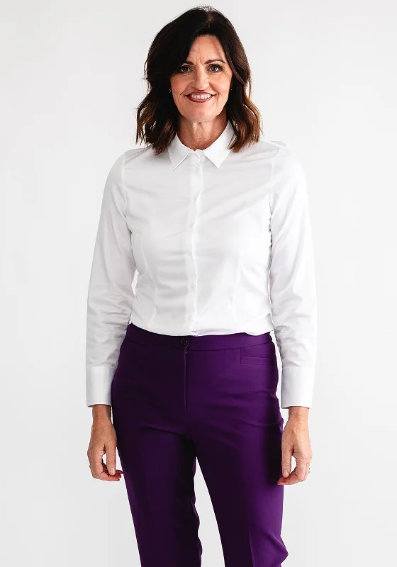 Eterna Womens Fitted Shirt, White-- Collared Crew Neck Turtle Neck