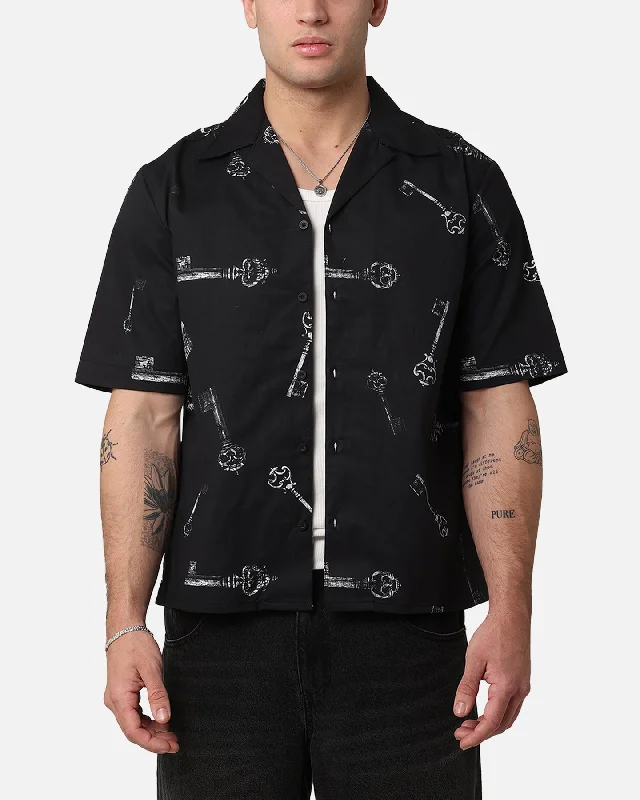 Saint Morta Skeleton Key Button Up Shirt Black-- Lace Blend Ribbed Blend Corduroy Blend
