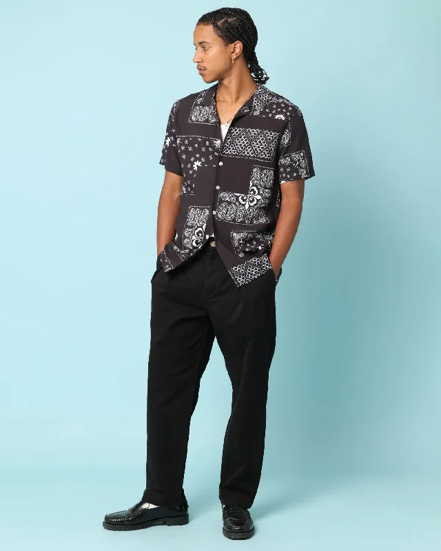Carré Fragment Button Up Shirt Black-- Fleece Nylon Spandex