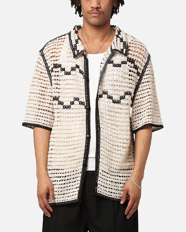 XXIII Western Crochet Button Up Shirt Cream/Black-- Mesh Blend Leather Blend Suede Blend