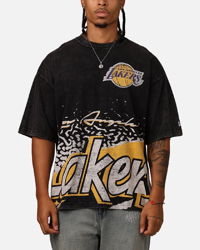 New Era Los Angeles Lakers Sport Class T-Shirt Washed Black-- Mesh Blend Leather Blend Suede Blend