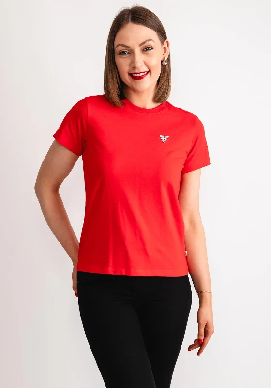 Guess Womens Mini Triangle T-Shirt, Red-- Mesh Canvas Denim