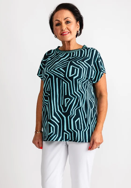 Cecil Contrast Print Short Sleeve T-Shirt, Green Multi-- Polka Dot Checkered Tartan