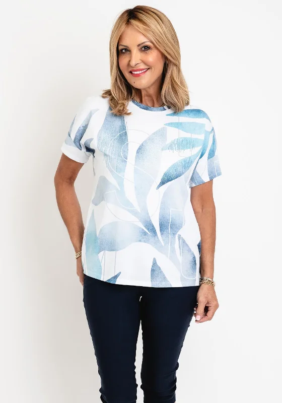 Rabe Rhinestone Embellished Print T-Shirt, Blue-- Wool Fabric Cashmere Fabric Tweed Fabric