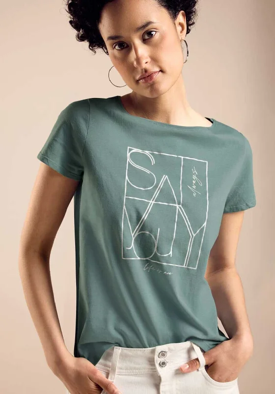 Street One Graphic Print T-Shirt, Seafoam Green-- Chenille Brocade Lace