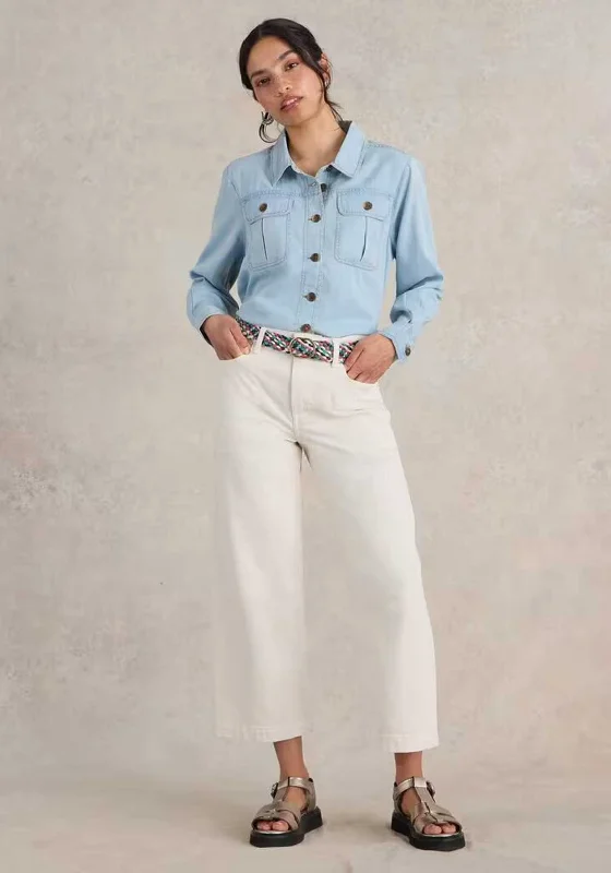 White Stuff Demi Denim Cargo Shirt, Light Denim-- Mesh Fabric Canvas Fabric Denim Fabric