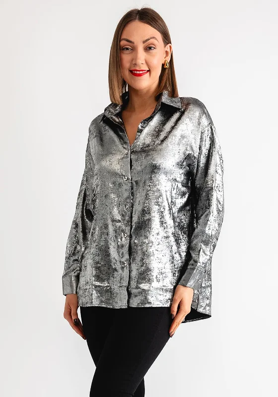 Serafina Collection Metallic Shirt, Silver-- Iron Safe Non-Iron Wrinkle Free