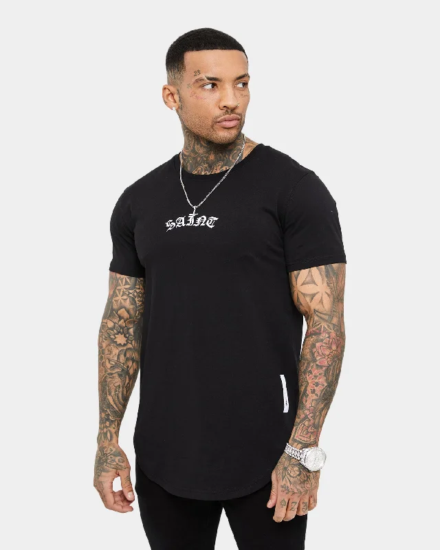 Saint Morta Day Of The Dead T-Shirt Black-- Ribbed Striped Patterned
