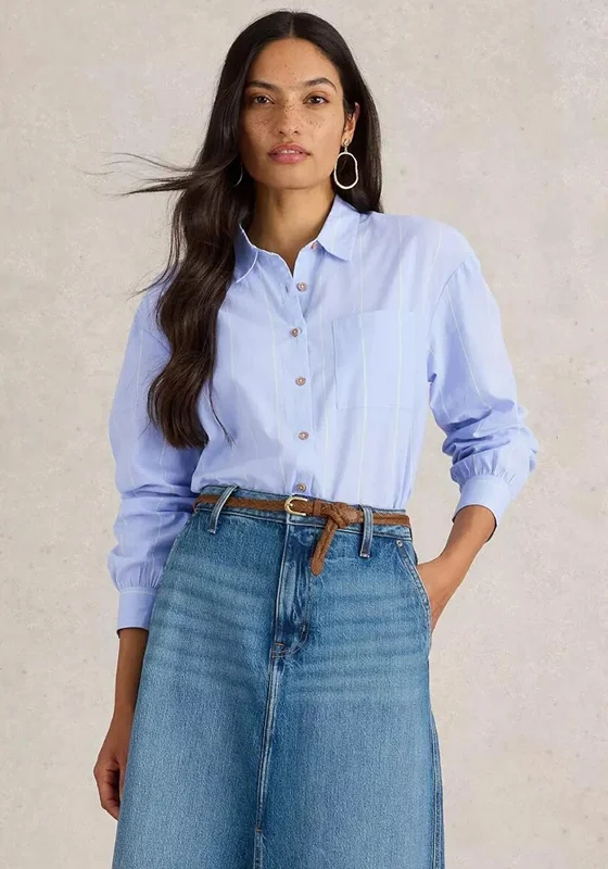 White Stuff Laurel Long Striped Shirt, Blue-- Fleece Fabric Down Fabric Feather Fabric