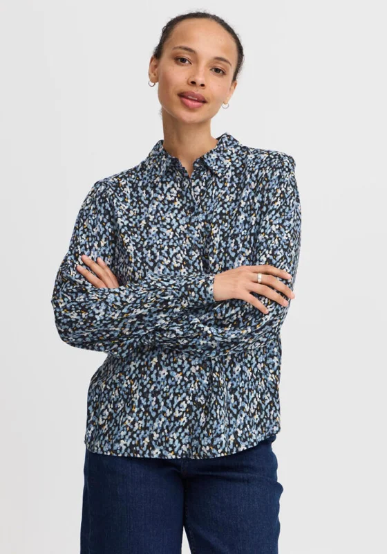 b.young Ditsy Floral Print Shirt, Blue-- Real Fur Shearling Chenille