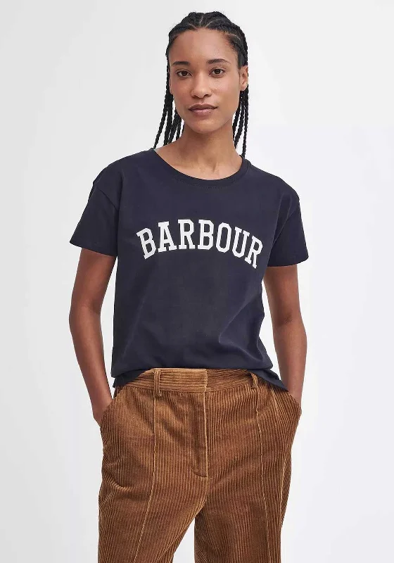 Barbour Northumb Logo T-Shirt, Navy-- Ribbed Striped Patterned