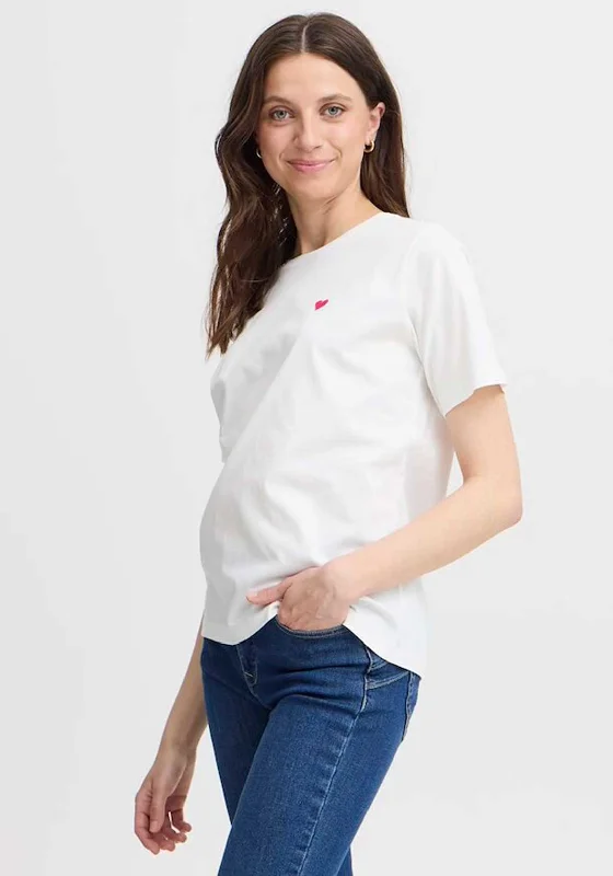 Fransa Embroidered Heart T Shirt, White-- Terry Blend Velvet Blend Canvas Blend