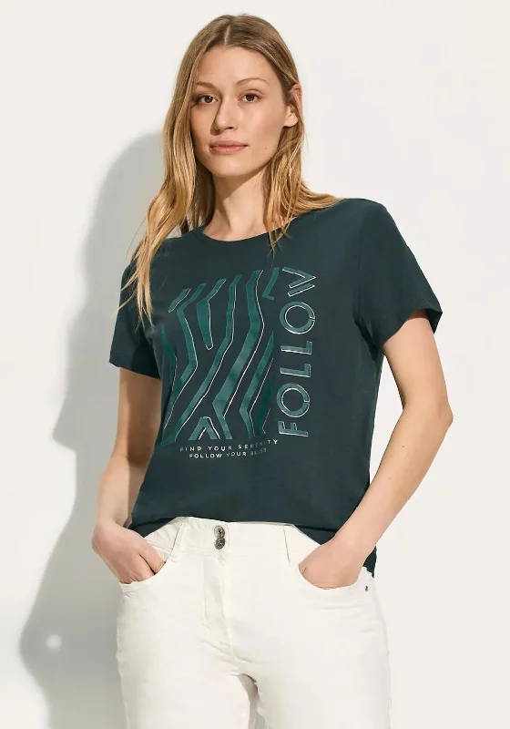 Cecil Graphic Cotton T-Shirt, Green-- Modern Contemporary Chic