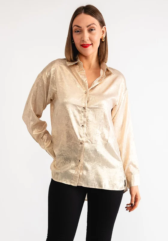 Serafina Collection Metallic Shirt, Light Gold-- Seamless Knitted Crochet
