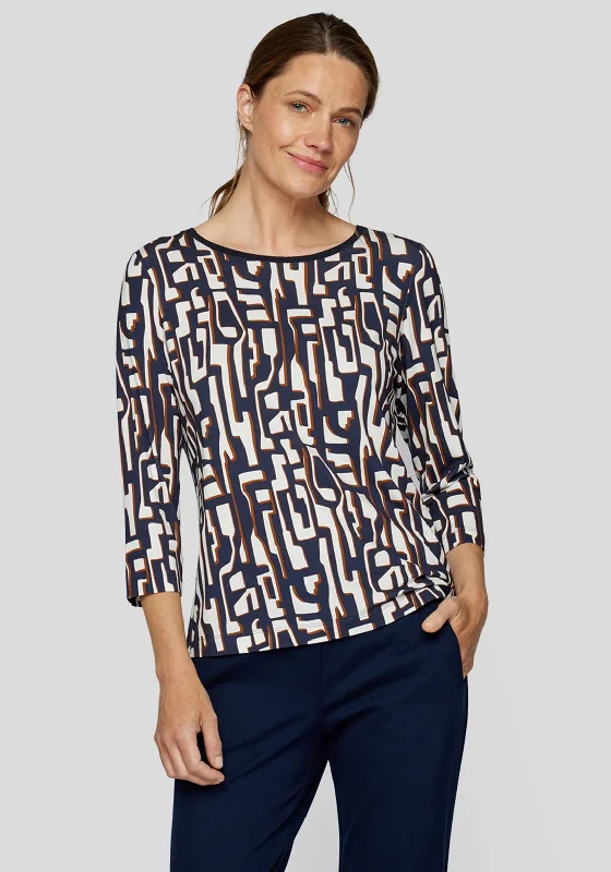 Rabe Geometric Print T-Shirt, Navy Multi-- Polka Dot Checkered Tartan