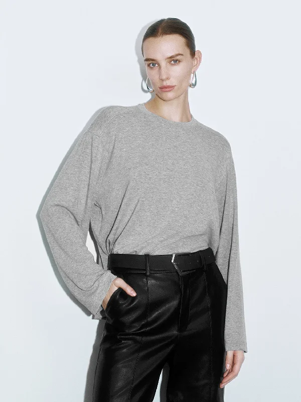 Crew Neck Loose T-Shirts-- Terry Blend Velvet Blend Canvas Blend