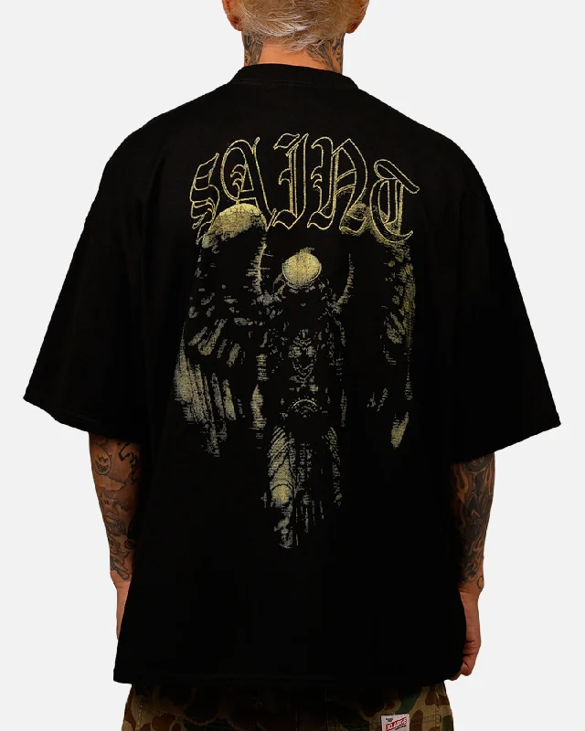 Saint Morta Baptista Mock Neck T-Shirt Black-- Silk Blend Satin Velvet