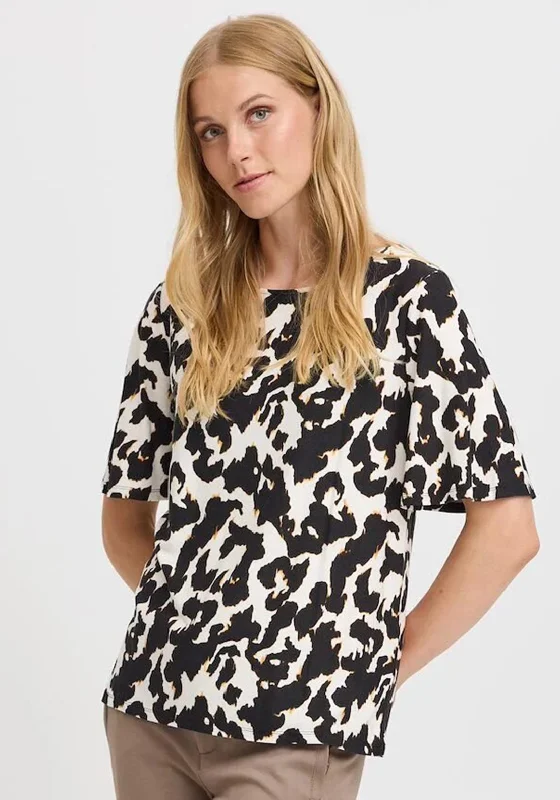 Fransa Savoy Leopard Print T Shirt, Multi-- Rayon Velvet Corduroy