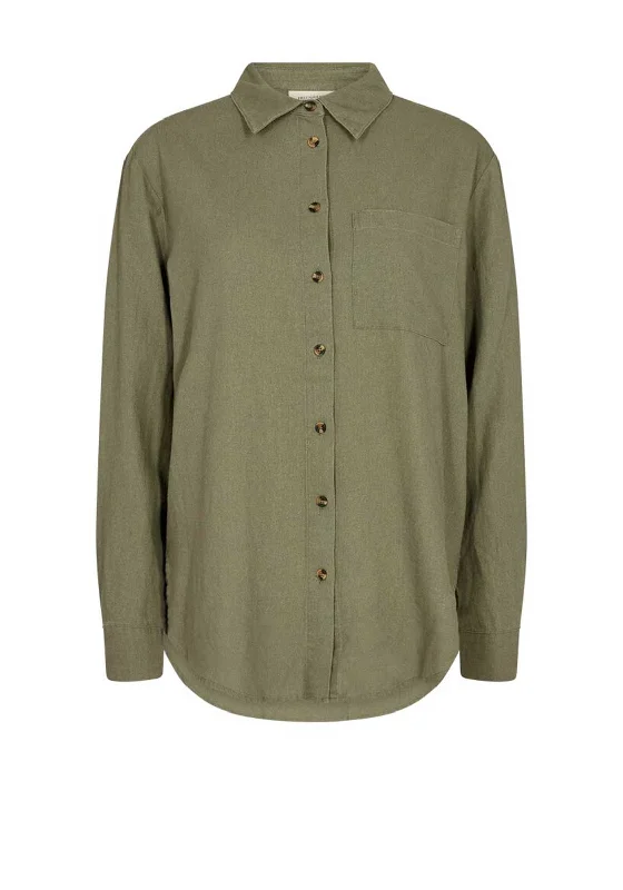 Freequent Lava Linen Shirt, Deep Lichen Green-- Cotton Fabric Linen Fabric Terry Fabric