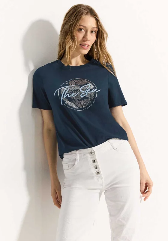 Cecil The Sea Graphic Print T-Shirt, Dark Petrol Blue-- Terry Blend Velvet Blend Canvas Blend